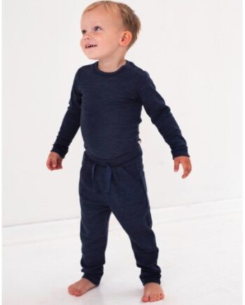 Bukser Med Snor   Taljen   100  Merino Uld Til Baby Navy Melange 62