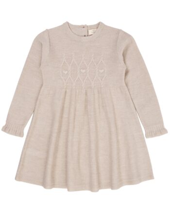 Copenhagen Colors Merino Cable Dress    Hearts Pale Cream Melange 92 Cm