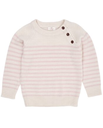 Copenhagen Colors Merino Classic Striped Pullover Cream Dusty Rose 86 Cm