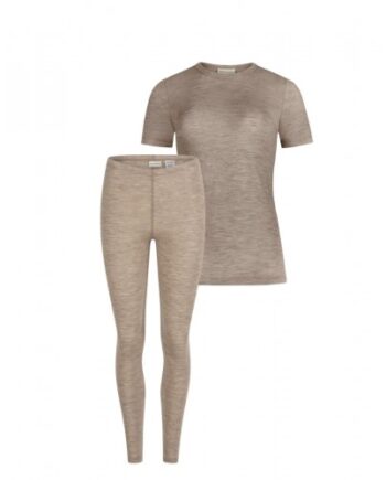 Damesæt   100  Merino Uld  Kort ærme Og Leggings  1x1 Rib Beige Melange