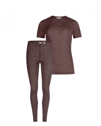 Damesæt   100  Merino Uld  Kort ærme Og Leggings  1x1 Rib Plum Melange