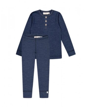 Drengesæt   100  Merino Uld  Oeko-texâ  Langærmet  -shirt   Leggings 86 92 Navy Melange
