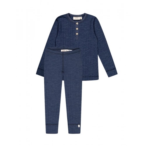 Drengesæt 100 Merino Uldm Oeko-texâ Langærmet -shirt Leggings 86 92 Navy Melange