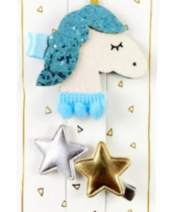 Hårclips Big Romantic Unicorn Star Blue