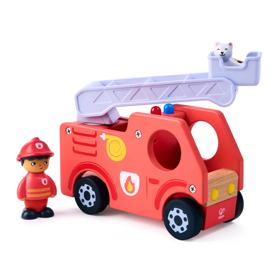 Hape Brølende Brandbil Træ Med Lyd Og Bog