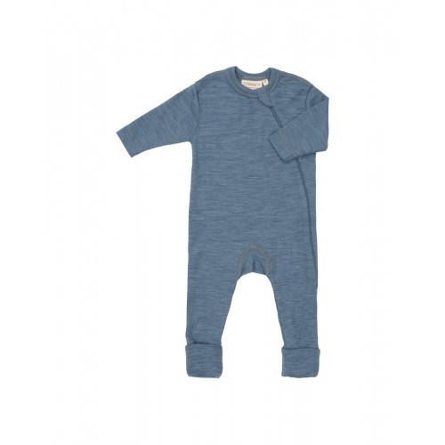 Heldragt 100 økologisk Merino Uld Med Lynlås Siden Til Baby Blue Melange 62