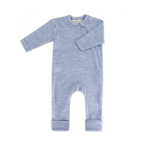 Heldragt 100 økologisk Merino Uld Med Lynlås Siden Til Baby 80 Light Blue Melange