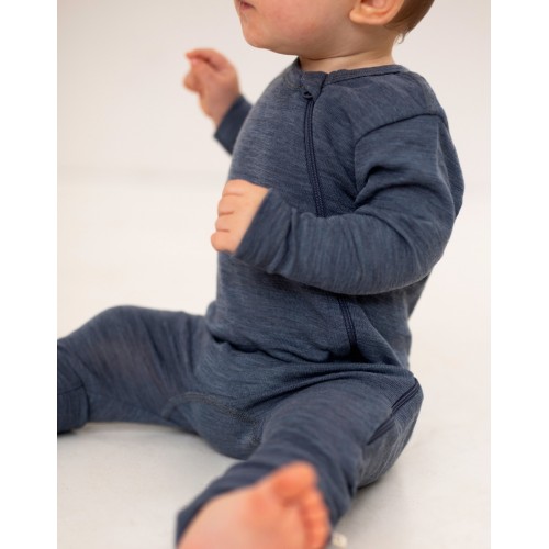 Heldragt 100 økologisk Merino Uld Med Lynlås Siden Til Baby Light Brown Melange 86
