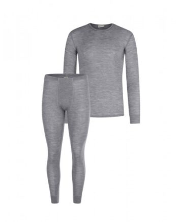Herresæt   100  Merino Uld   Langærmet  -shirt Og Longjohns 1x1 Rib Grey Melange