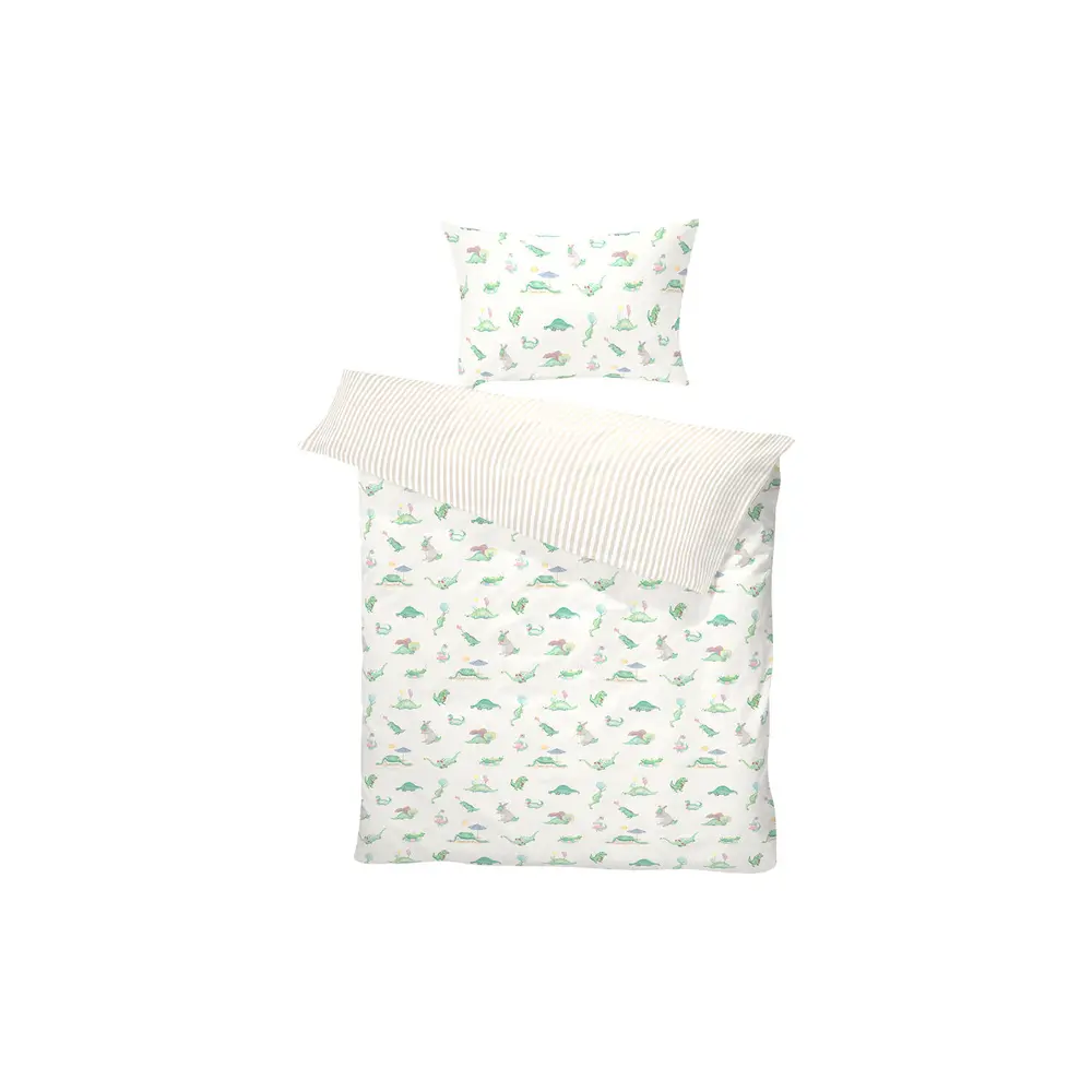 Junior Sengetøj Dino Green Beige 100x140 Cm