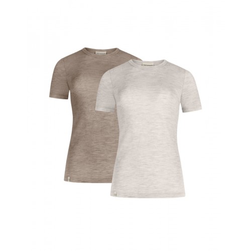 Kortærmet -shirt Til Dame 100 Merino Uld 1x1 Rib -pak Beige Nature Melange Xs