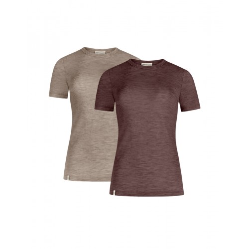 Kortærmet -shirt Til Dame 100 Merino Uld 1x1 Rib -pak Xs Beige Plum Melange