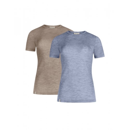 Kortærmet -shirt Til Dame 100 Merino Uld 1x1 Rib -pak Xs Light Blue Beige Melange