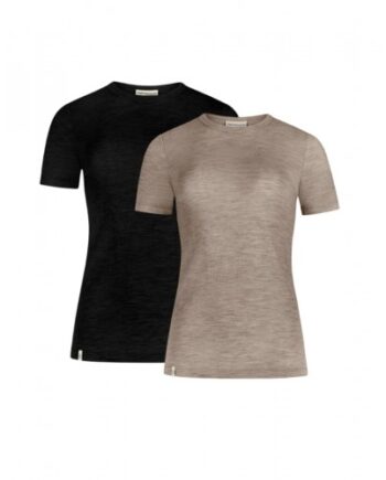 Kortærmet  -shirt Til Dame   100  Merino Uld   -pak Xs Black Beige Melange