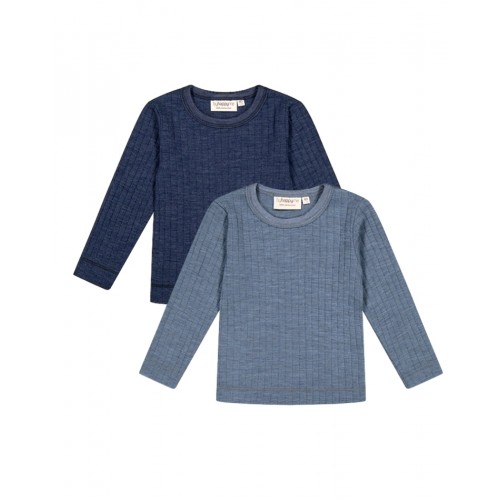 Langærmet -shirt 100 Merino Uld Oeko-texâ -pak 80 Blue Navy Melange