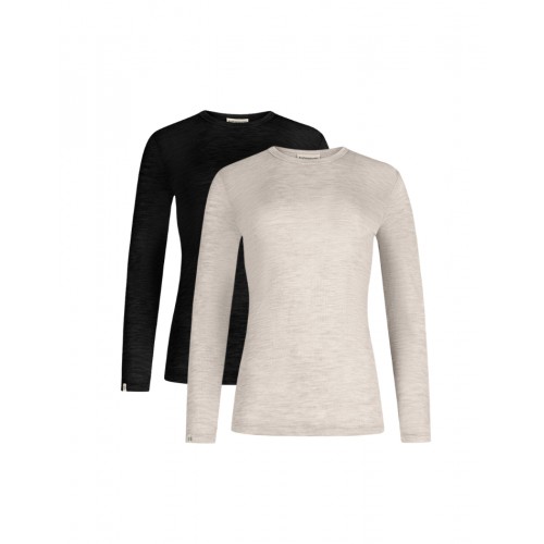 Langærmet -shirt Til Dame 100 Merino Uld 1x1 Rib -pak Nature Melange