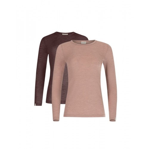 Langærmet -shirt Til Dame 100 Merino Uld 1x1 Rib -pak Plum Soft Rose Melange