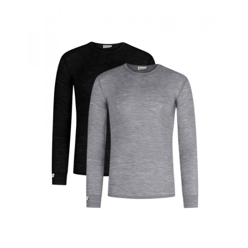 Langærmet -shirt Til Herre 100 Merino Uld 1x1 Rib -pak Black-grey