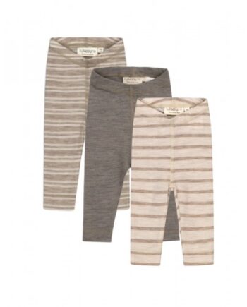 Leggings   100  Merino Uld Til Baby Og Børn   -pak 56 Stribe: Beige Nature Melange