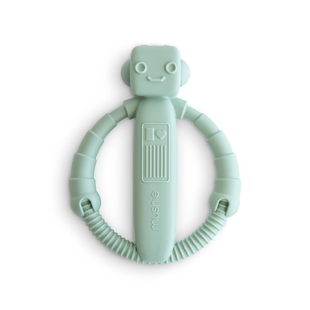 Mushie Robot Rattle Teether Cambridge Blue