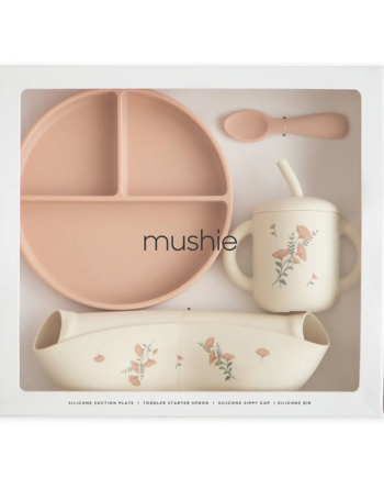 Mushie Spisesæt   Gaveæske Pink Blomster