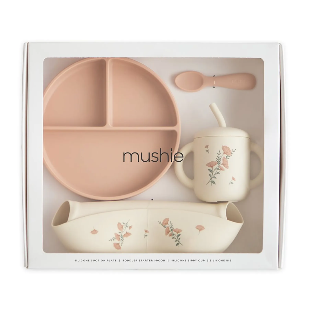 Mushie Spisesæt   Gaveæske Pink Blomster