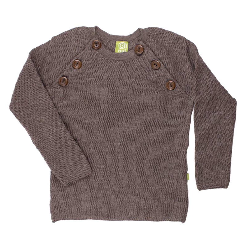 Nui Organics Uld Sweater Med Knapper Brunmeleret