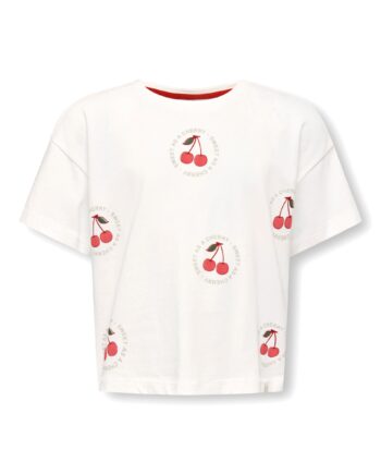 Only Mini Charlotte Life Ss Loose Top Cloud Dancer Fruit 92 Cm