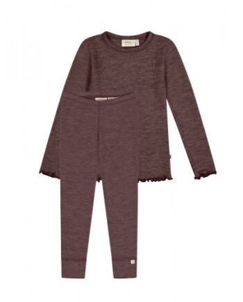 Pigesæt   100  Merino Uld  Oeko-texâ  Langærmet  -shirt   Leggings 86 92 Plum Melange