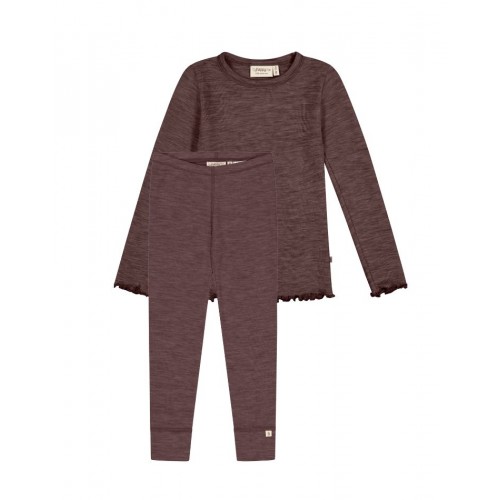 Pigesæt 100 Merino Uld Oeko-texâ Langærmet -shirt Leggings 86 92 Plum Melange