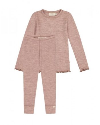 Pigesæt   100  Merino Uld  Oeko-texâ  Langærmet  -shirt   Leggings 86 92 Soft Rose