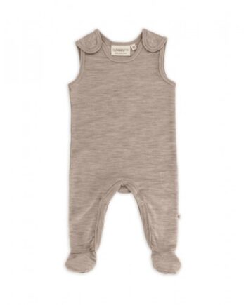 Retro Sparkedragt Med Fod Og Trykknapper På Indersiden Af Benene Til Baby    100  økologisk Merino Uld Beige Melange 56