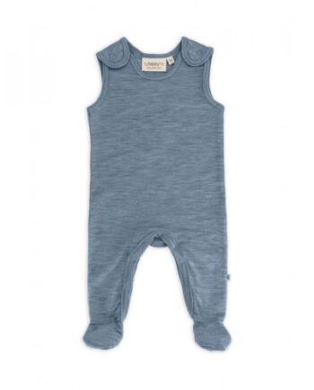 Retro Sparkedragt Med Fod Og Trykknapper På Indersiden Af Benene Til Baby    100  økologisk Merino Uld Blue Melange 56