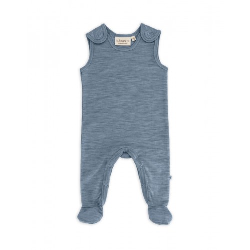 Retro Sparkedragt Med Fod Og Trykknapper På Indersiden Af Benene Til Baby 100 økologisk Merino Uld Blue Melange 56