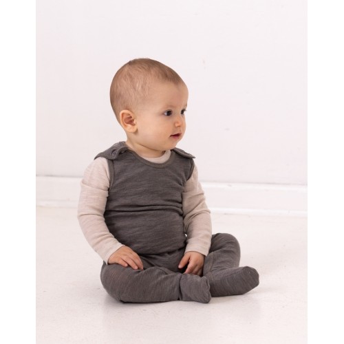 Retro Sparkedragt Med Fod Og Trykknapper På Indersiden Af Benene Til Baby 100 økologisk Merino Uld Light Brown Melange 56