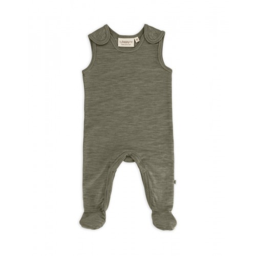 Retro Sparkedragt Med Fod Og Trykknapper På Indersiden Af Benene Til Baby 100 økologisk Merino Uld Moss Melange 56