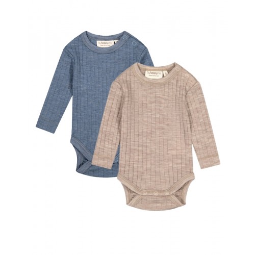 Rib Body Med Rund Hals Og Knapper 100 Merino Uld Oeko-texâ -pak 56 Beige Blue Melange