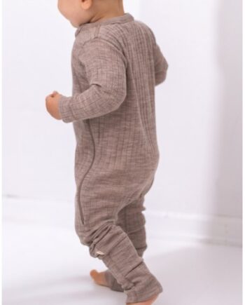 Rib Heldragt Med Lynlås   100  Merino Uld  Oeko-texâ  Beige Melange 56