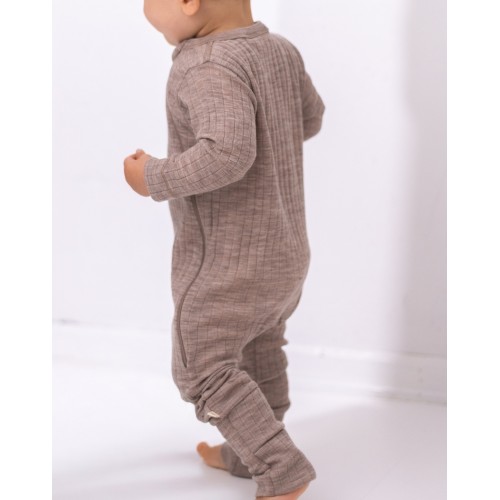 Rib Heldragt Med Lynlås 100 Merino Uld Oeko-texâ Beige Melange 56