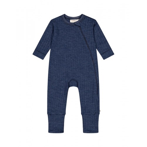 Rib Heldragt Med Lynlås 100 Merino Uld Oeko-texâ Navy Melange 56