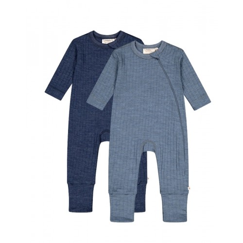 Rib Heldragt Med Lynlås 100 Merino Uld Oeko-texâ -pak 56 Blue Navy Melange