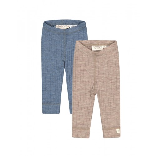 Rib Leggings 100 Merino Uld Oeko-texâ -pak 56 Beige Blue Melange