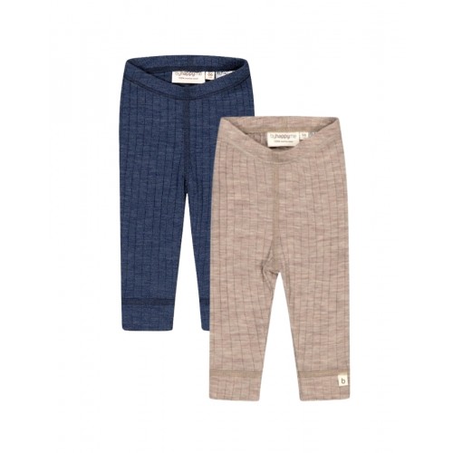 Rib Leggings 100 Merino Uld Oeko-texâ -pak 56 Beige Navy Melange
