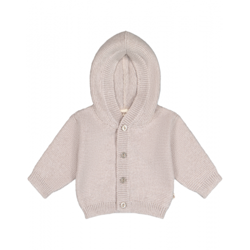 Strik Cardigan Med Hætte 100 Merino Uld 62 68 Beige Melange