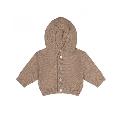 Strik Cardigan Med Hætte 100 Merino Uld 50 56 Dark Beige