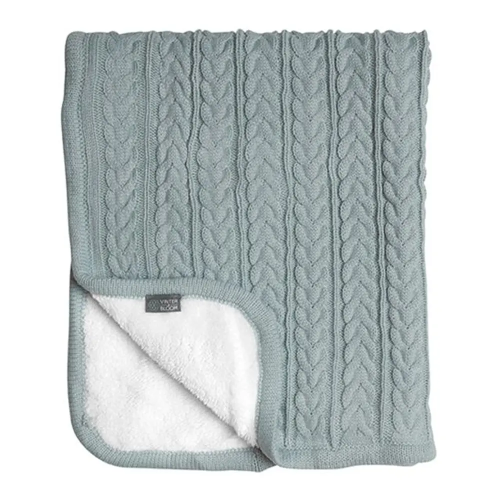 Striktæppe Med Fleece Sage Green
