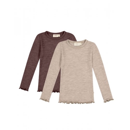 -shirt 1x1 Rib Med Lange ærmer 100 Merino Uld Oeko-texâ -pak 86 92 Beige Plum Melange