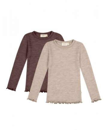 -shirt Med Lange ærmer   100  Merino Uld  Oeko-texâ   -pak 98 104 Beige Plum Melange