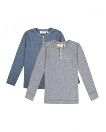 -shirt Med Lange ærmer   100  Merino Uld  Oeko-texâ   -pak 110 116 Blue Grey Melange