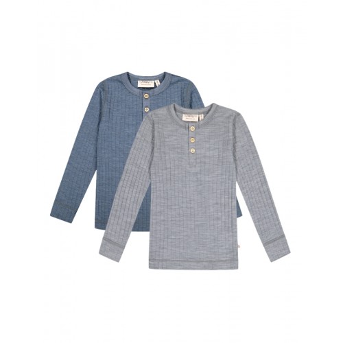 -shirt Med Lange ærmer 100 Merino Uld Oeko-texâ -pak 110 116 Blue Grey Melange